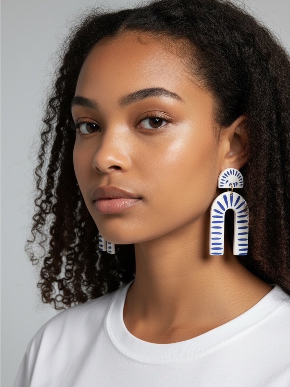 Blue & White Boho Arch Statement Earrings — NWT